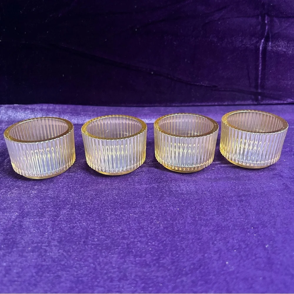 ‼️SOLD‼️ Set of Four Ribbed Glass Tea Light Candle Holders - Picture 2 of 10